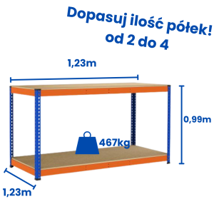 Stół warsztatowy Riveto 0,99 (h) x 1,23 x 1,23m, 467kg nośność półki, płyta wiórowa