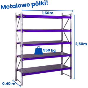 Regał magzynowy Hayrax FleXo 250x150x40cm,550kg nośności, 5 półek, moduł bazowy