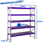 Regał magzynowy Hayrax FleXo 250x150x60cm,550kg nośności, 5 półek, moduł bazowy