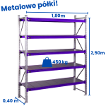 Regał magzynowy Hayrax FleXo 250x180x40cm,450kg nośności, 5 półek, moduł bazowy