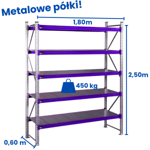 Regał magzynowy Hayrax FleXo 250x180x60cm,450kg nośności, 5 półek, moduł bazowy