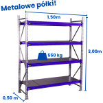 Regał magzynowy Hayrax FleXo 300x150x60cm,550kg nośności, 5 półek, moduł bazowy