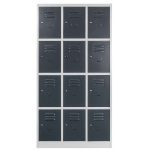 Szafka skrytkowa BHP J-90/12 12 drzwiowa szara/ grafitowy front S-90 cm G-50 cm H-180 cm skręcana N