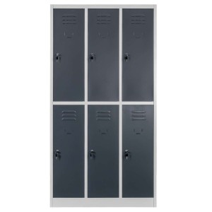 Szafka ubraniowa skrytkowa BHP J-90/6 6 drzwiowa szara/ grafitowy front S-90 cm G-50 cm H-180 cm skręcana N