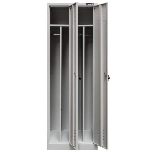 Szafka ubraniowa BHP J-60 2 drzwiowa z przegrodami szara S-60 cm G-50 cm H-180 cm skręcana (wysyłka paletowa) N