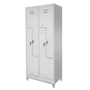 Szafka ubraniowa BHP J-80/L na podstawie z nóżkami 4 drzwiowa typ L szara S-80 cm G-50 cm H-190 cm skręcana N