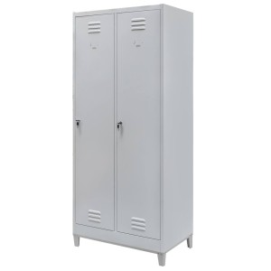 Szafka ubraniowa BHP J-80 na podstawie z nóżkami 2 drzwiowa szara S-80 cm G-50 cm H-190 cm skręcana N