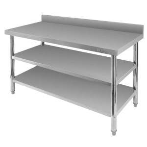 Stół ze stali nierdzewnej przyścienny z 2-ma półkami X STANDARD S-140cm G-60 cm H-85 cm N