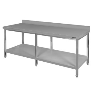Stół ze stali nierdzewnej przyścienny z półką i 6 nogami S-200 cm G-70 cm H-85 cm N