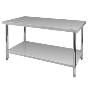 Stainless steel central table with a shelf X STANDARD L-150 cm D-60 cm H-85 cm N