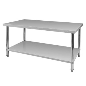 Stainless steel central table with a shelf X STANDARD L-160 cm D-60 cm H-85 cm N