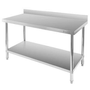 Wall-mounted stainless steel table with shelf X STANDARD – L-150 cm W-70 cm H-85 cm N