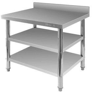 Wall-mounted stainless steel table with 2 shelves X STANDARD, W-100 cm D-70 cm H-85 cm N