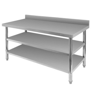 Wall-mounted stainless steel table with 2 shelves – X STANDARD – W-160 cm D-70 cm H-85 cm N