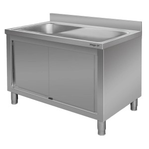 Stół ze stali nierdzewnej przyścienny ze zlewem po lewej stronie i z szafką S-120 cm G-60 cm H-85 cm N