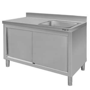 Stół ze stali nierdzewnej przyścienny ze zlewem po prawej stronie i z szafką S-120 cm G-60 cm H-85 cm N
