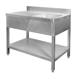 Stół ze stali nierdzewnej przyścienny ze zlewem po prawej stronie i z półką S-140 cm G-70 cm H-85 cm N