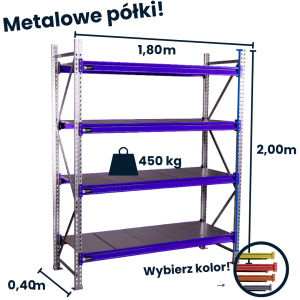 Regał magzynowy Hayrax FleXo 200x180x40cm, 450kg nośności, 4 półki, moduł bazowy