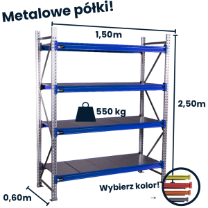 Regał magzynowy Hayrax FleXo 250x150x60cm, 550kg nośności, 4 półki, moduł bazowy