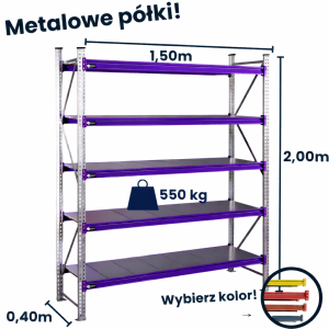 Regał magzynowy Hayrax FleXo 200x150x40cm,550kg nośności, 5 półek, moduł bazowy