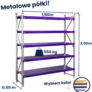 Regał magzynowy Hayrax FleXo 200x150x50cm,550kg nośności, 5 półek, moduł bazowy