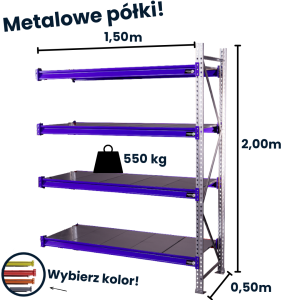 Regał magzynowy Hayrax Flexo 200x150x50cm, 550kg nośności, 4 półki moduł dostawny