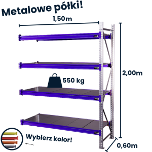 Regał magzynowy Hayrax Flexo 200x150x60cm, 550kg nośności, 4 półki moduł dostawny