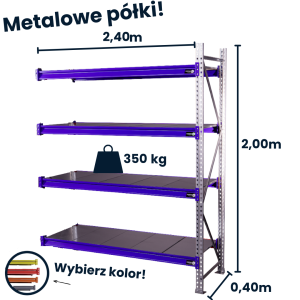 Regał magzynowy Hayrax Flexo 200x240x40cm, 350kg nośności, 4 półki moduł dostawny