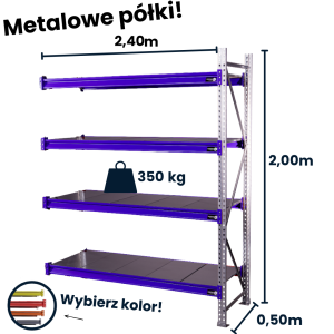 Regał magzynowy Hayrax Flexo 200x240x50cm, 350kg nośności, 4 półki moduł dostawny