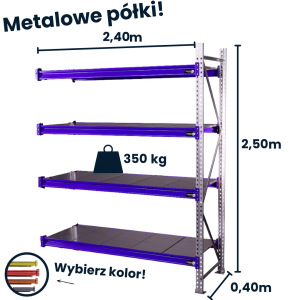 Regał magzynowy Hayrax Flexo 250x240x40cm, 350kg nośności, 4 półki moduł dostawny
