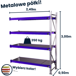 Regał magzynowy Hayrax Flexo 300x240x50cm, 350kg nośności, 4 półki moduł dostawny