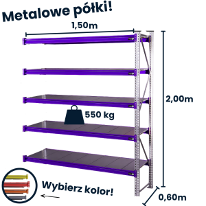 Regał magzynowy Hayrax Flexo 200x150x60cm, 550kg nośności, 5 półek moduł dostawny
