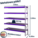 Regał magzynowy Hayrax Flexo 250x150x50cm, 550kg nośności, 5 półek moduł dostawny