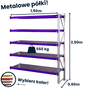 Regał magzynowy Hayrax Flexo 250x150x60cm, 550kg nośności, 5 półek moduł dostawny