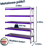 Regał magzynowy Hayrax Flexo 250x240x50cm, 350kg nośności, 5 półek moduł dostawny