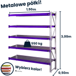 Regał magzynowy Hayrax Flexo 300x150x50cm, 550kg nośności, 5 półek moduł dostawny