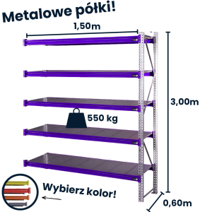 Regał magzynowy Hayrax Flexo 300x150x60cm, 550kg nośności, 5 półek moduł dostawny