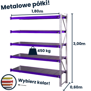 Regał magzynowy Hayrax Flexo 300x180x60cm, 450kg nośności, 5 półek moduł dostawny
