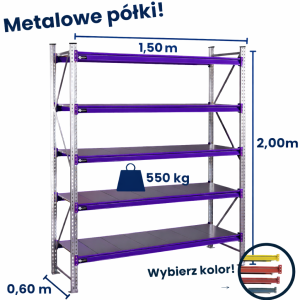 Regał magzynowy Hayrax FleXo 200x150x60cm,550kg nośności, 5 półek, moduł bazowy