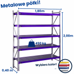 Regał magzynowy Hayrax FleXo 200x180x40cm,450kg nośności, 5 półek, moduł bazowy