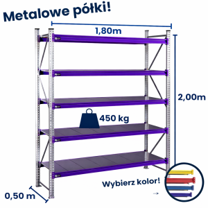 Regał magzynowy Hayrax FleXo 200x180x50cm,450kg nośności, 5 półek, moduł bazowy