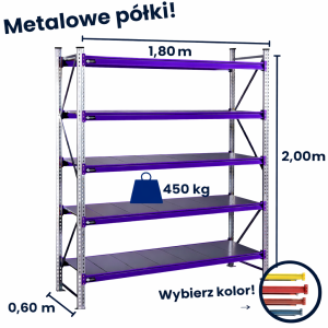 Regał magzynowy Hayrax FleXo 200x180x60cm,450kg nośności, 5 półek, moduł bazowy
