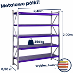 Regał magzynowy Hayrax FleXo 200x240x50cm,350kg nośności, 5 półek, moduł bazowy