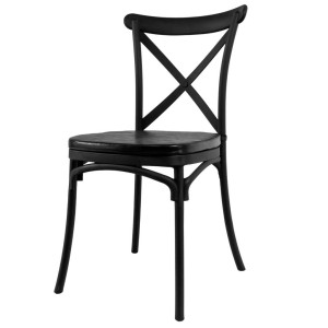 Krzesło bankietowe industrialne FURVERO BOHO PP poduszka ekoskóra kolor czarny N