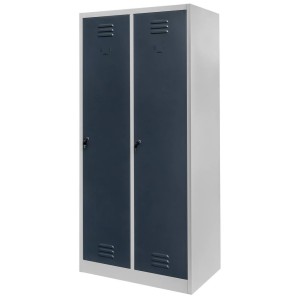 OHS wardrobe locker J-80 with partitions, 2-door, grey body / graphite front, W-80 cm D-50 cm H-180 cm, knock-down (assembly required), pallet shipping, version N