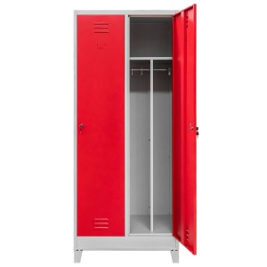 BHP clothing locker J-80 on base with legs, 2-door with partitions, grey/red front, W-80 cm, D-50 cm, H-190 cm, flat-pack (self-assembly) N