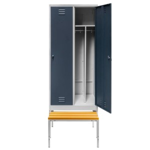 Safety Locker J-80 with Base and Pull-Out Bench, 2-Door with Compartments, Gray Body / Graphite Front, W-80 cm D-80 cm H-223 cm, Knock-Down Assembly, N