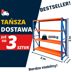 Regał magazynowy 4-półkowy FORTIS LIGHT 200 cm(h) x 200 cm x 50 cm moduł bazowy, wysyłka paletowa