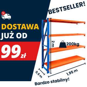 Regał magazynowy 4-półkowy FORTIS LIGHT 200 cm(h) x 195 cm x 50 cm moduł dostawny