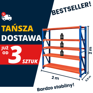 Regał magazynowy 5-półkowy FORTIS LIGHT 200 cm(h) x 200 cm x 50 cm moduł bazowy, wysyłka paletowa